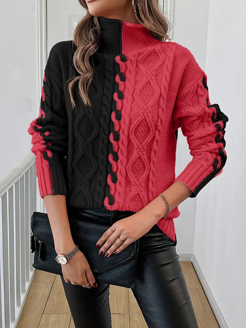 LEOVIA | Pull Élégant Rayé avec Col Haut