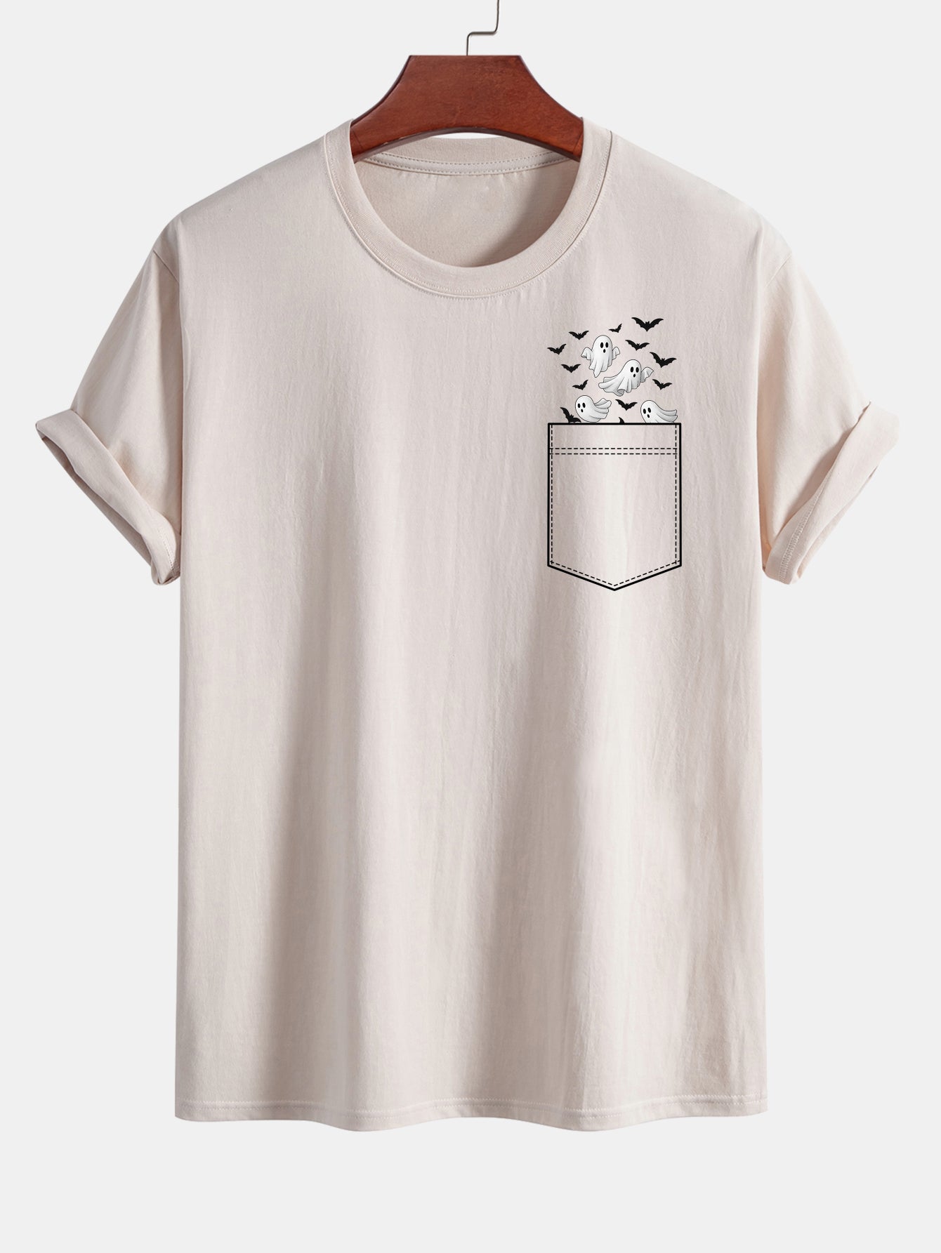 T-shirt en Coton avec Imprimé Fantôme de Chauve-souris Regular Fit