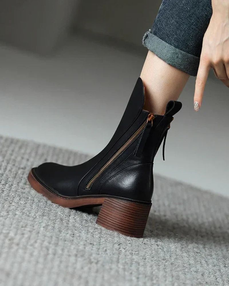 Garciel – Bottines noires en cuir à talon confort