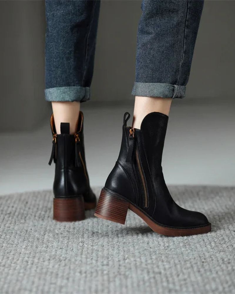 Garciel – Bottines noires en cuir à talon confort