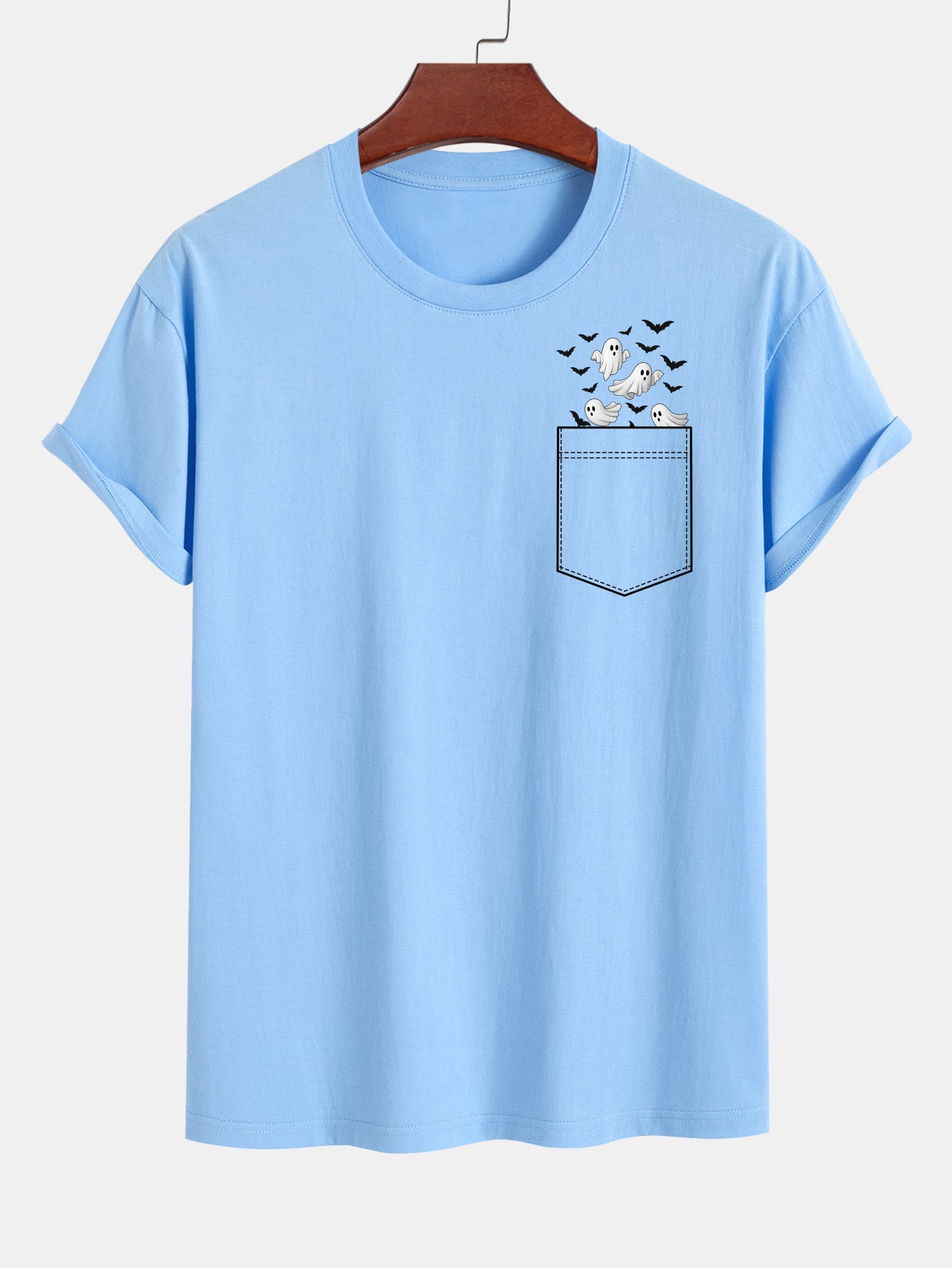 T-shirt en Coton avec Imprimé Fantôme de Chauve-souris Regular Fit