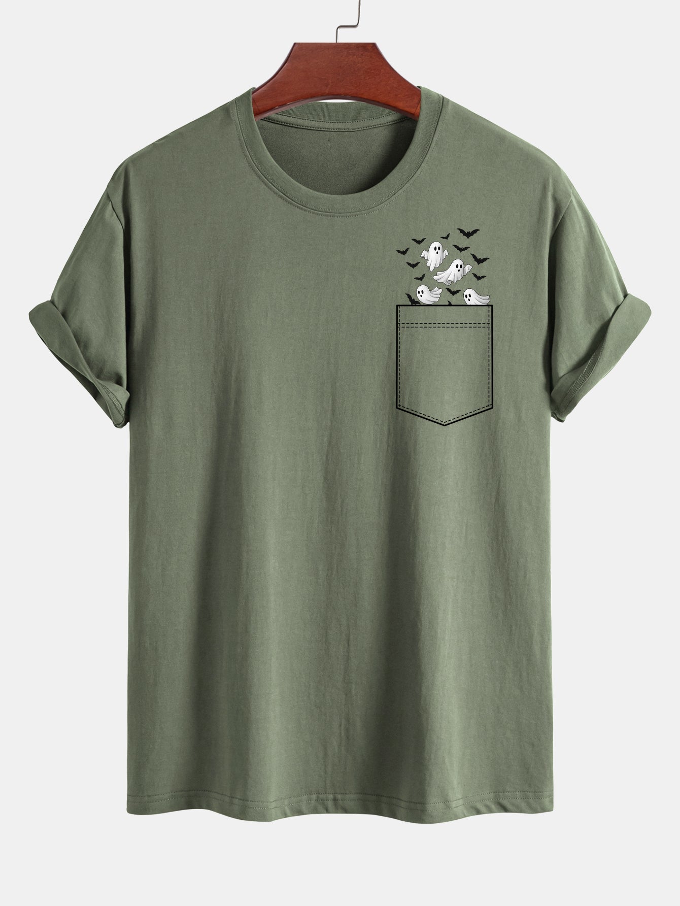 T-shirt en Coton avec Imprimé Fantôme de Chauve-souris Regular Fit