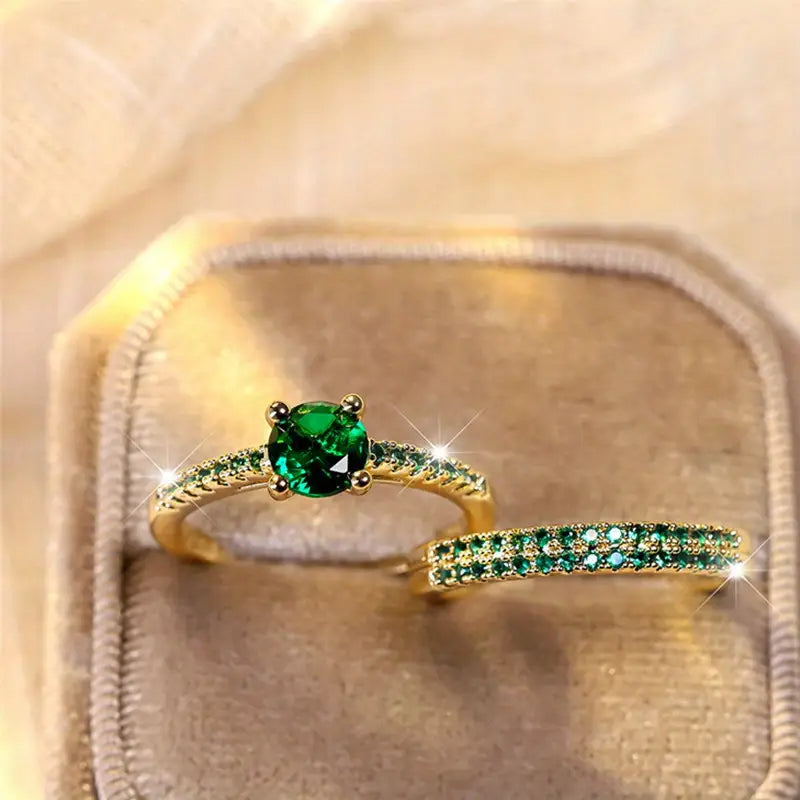 Bague Duo Émeraude Serena Ensemble en Or