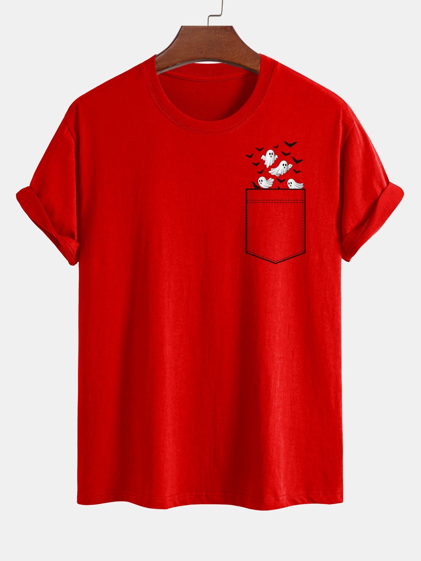 T-shirt en Coton avec Imprimé Fantôme de Chauve-souris Regular Fit
