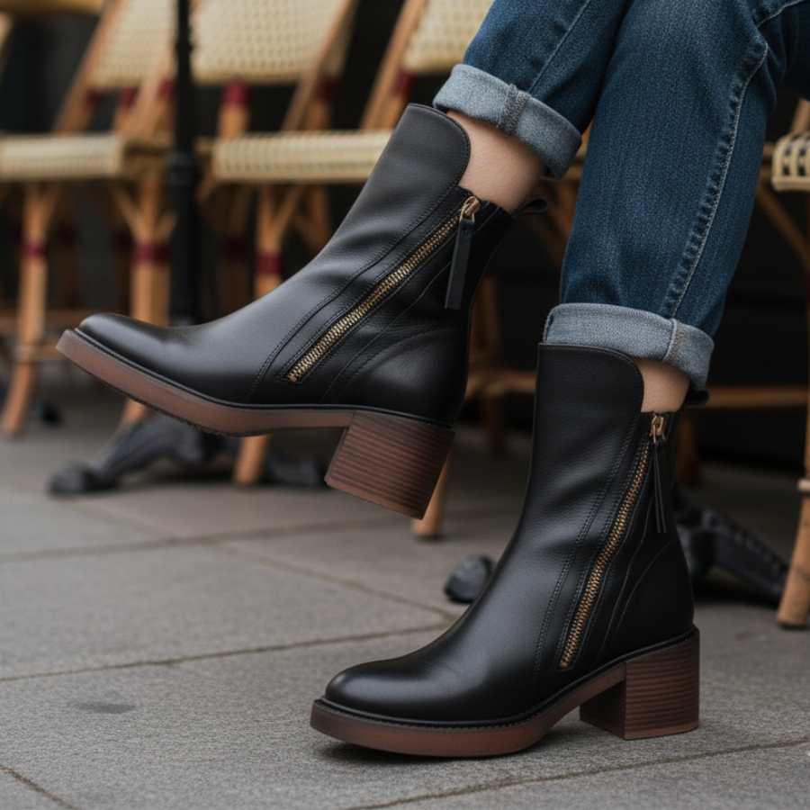 Garciel – Bottines noires en cuir à talon confort