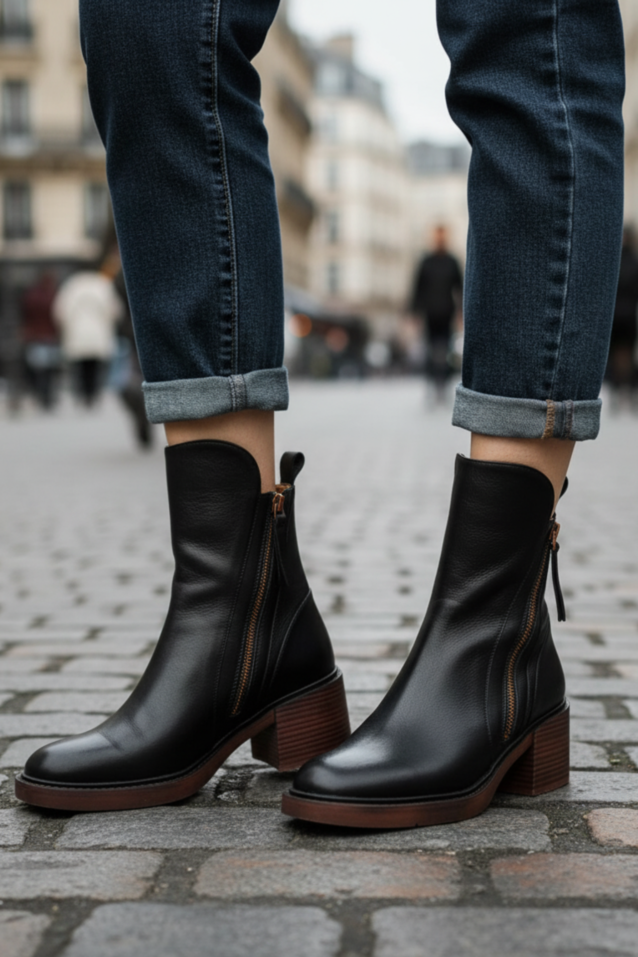 Garciel – Bottines noires en cuir à talon confort