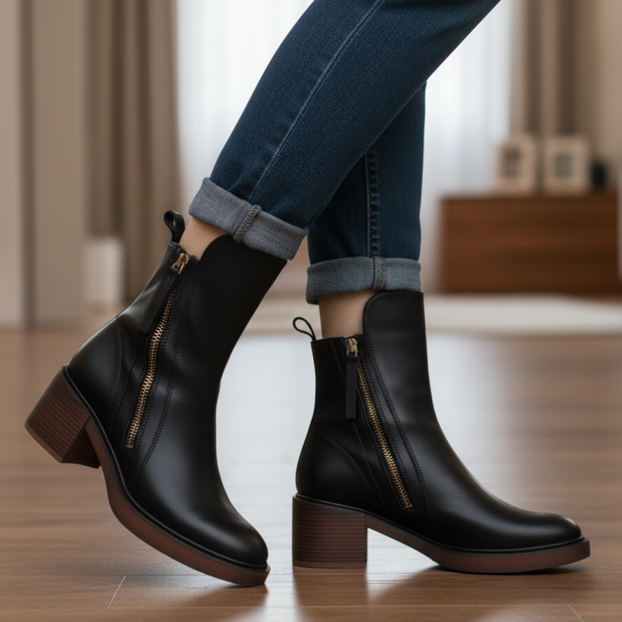 Garciel – Bottines noires en cuir à talon confort