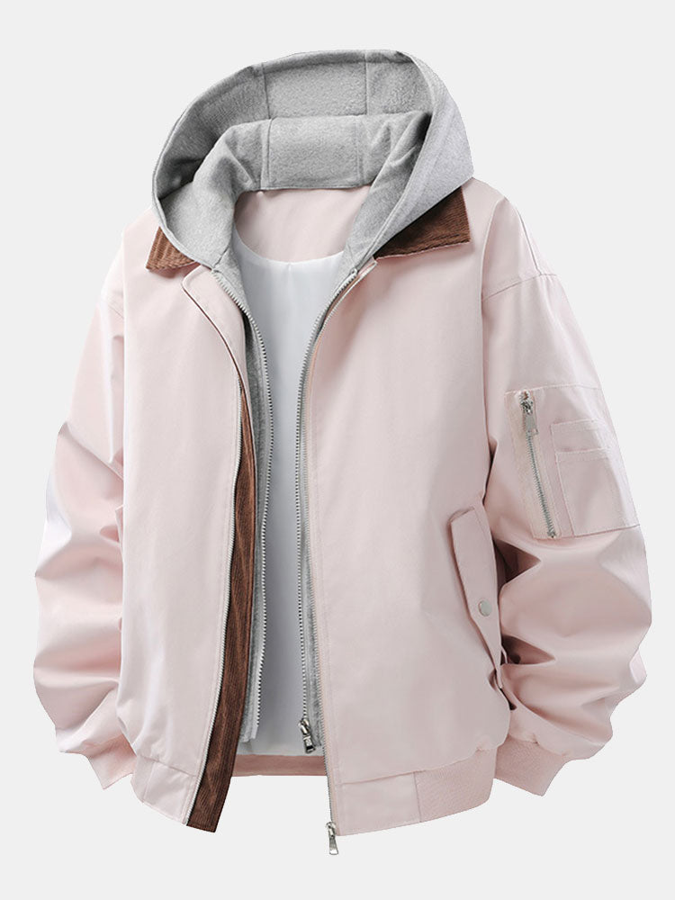 Veste bomber en velours côtelé à coupe relax avec capuche amovible