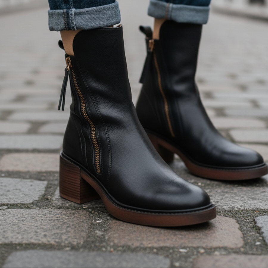 Garciel – Bottines noires en cuir à talon confort