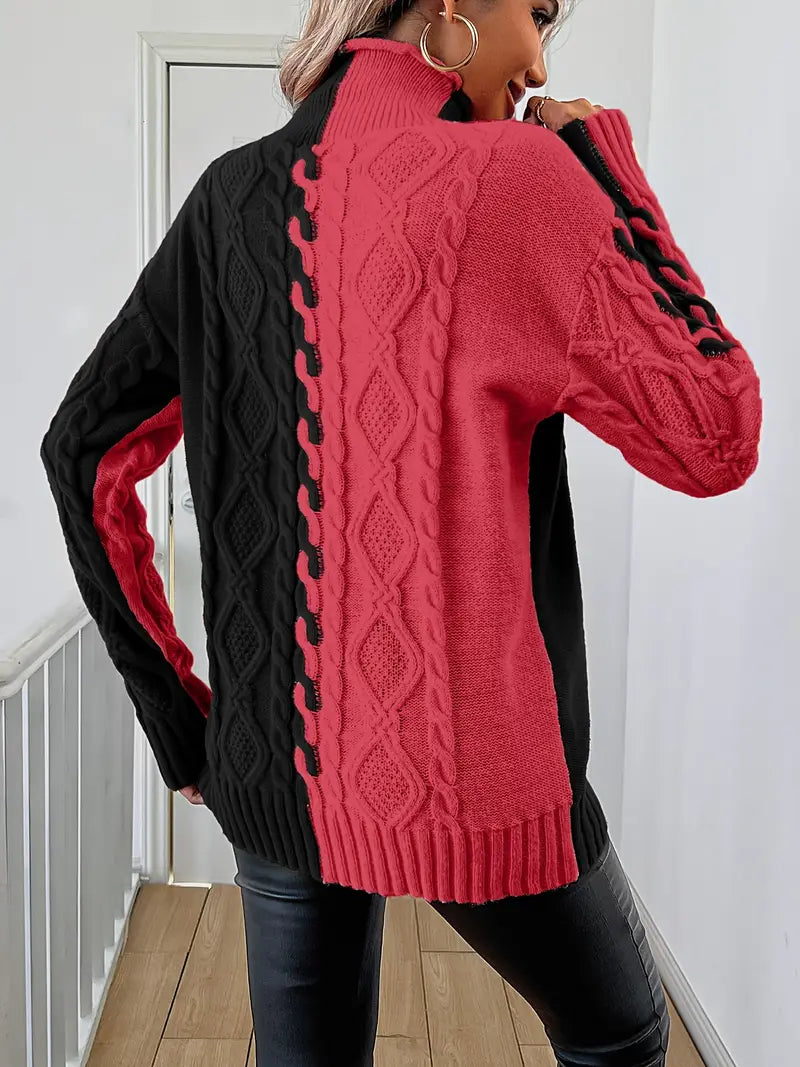 LEOVIA | Pull Élégant Rayé avec Col Haut
