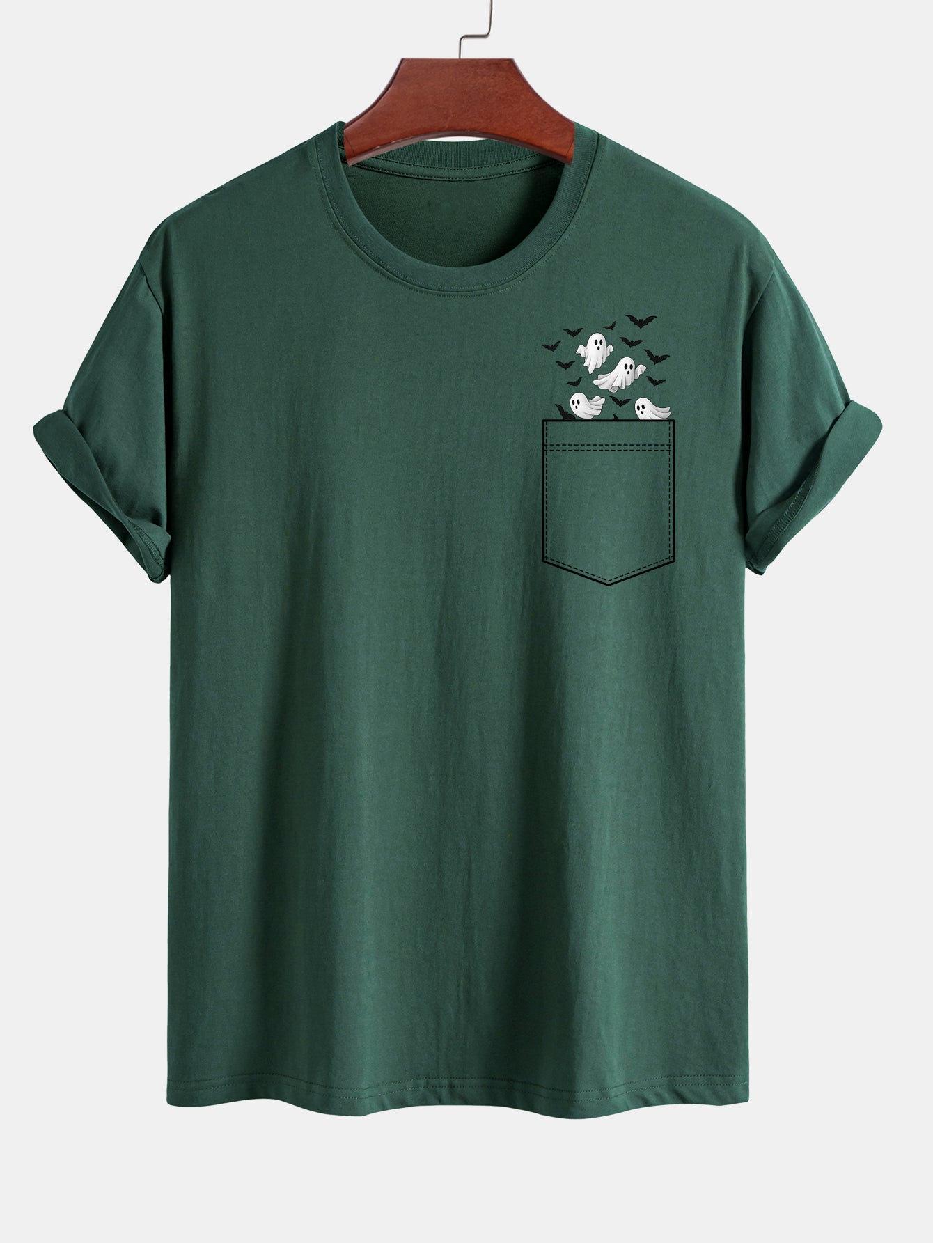 T-shirt en Coton avec Imprimé Fantôme de Chauve-souris Regular Fit