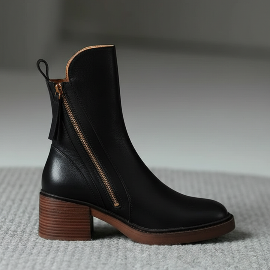 Garciel – Bottines noires en cuir à talon confort
