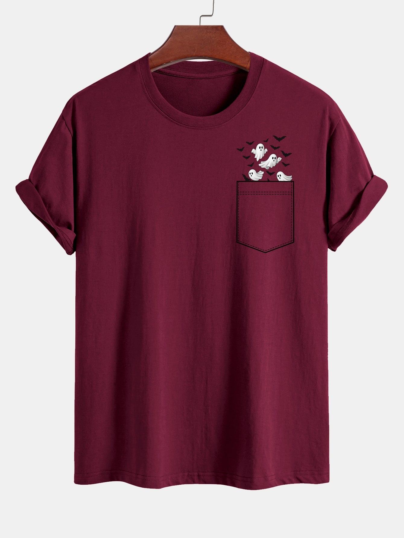 T-shirt en Coton avec Imprimé Fantôme de Chauve-souris Regular Fit