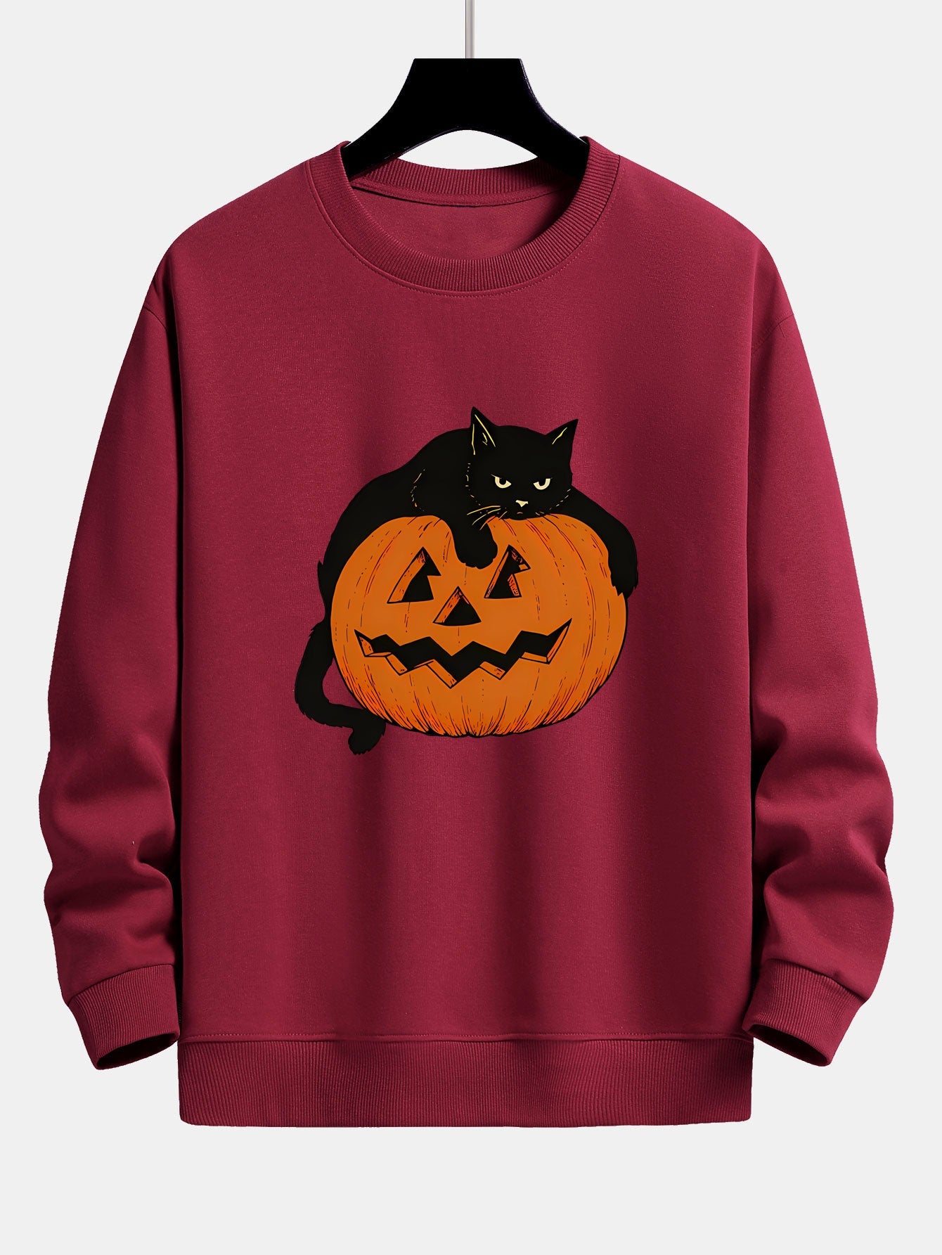 Sweatshirt Relaxed Fit Imprimé Chat Noir et Citrouille