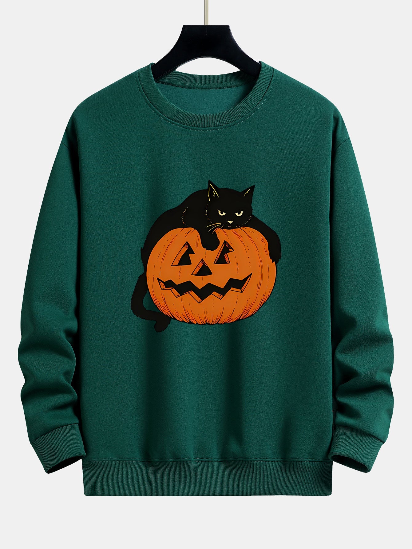 Sweatshirt Relaxed Fit Imprimé Chat Noir et Citrouille
