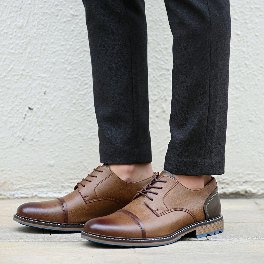 Ricky | Chaussures Derby Marron pour Hommes - Lacets Formels et Décontractés avec Semelle en Caoutchouc Antidérapante