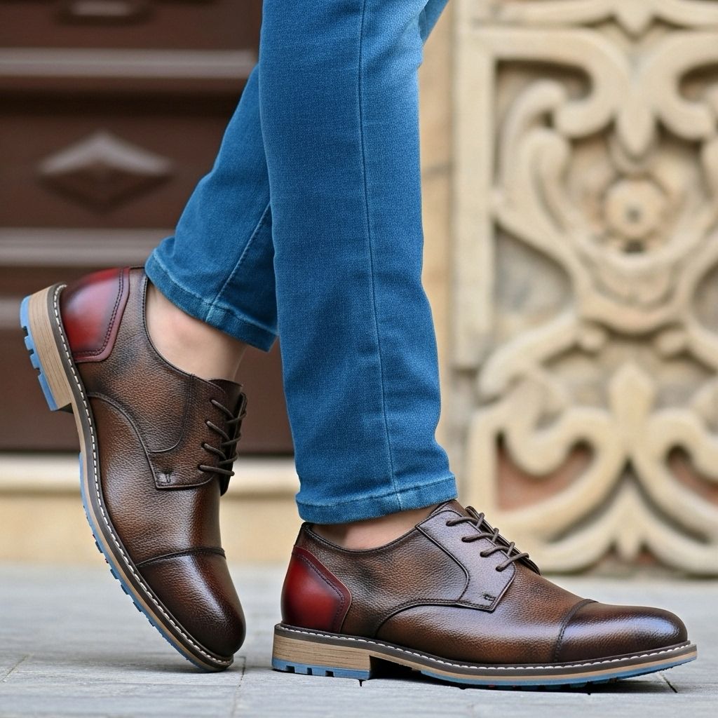 Ricky | Chaussures Derby Marron pour Hommes - Lacets Formels et Décontractés avec Semelle en Caoutchouc Antidérapante
