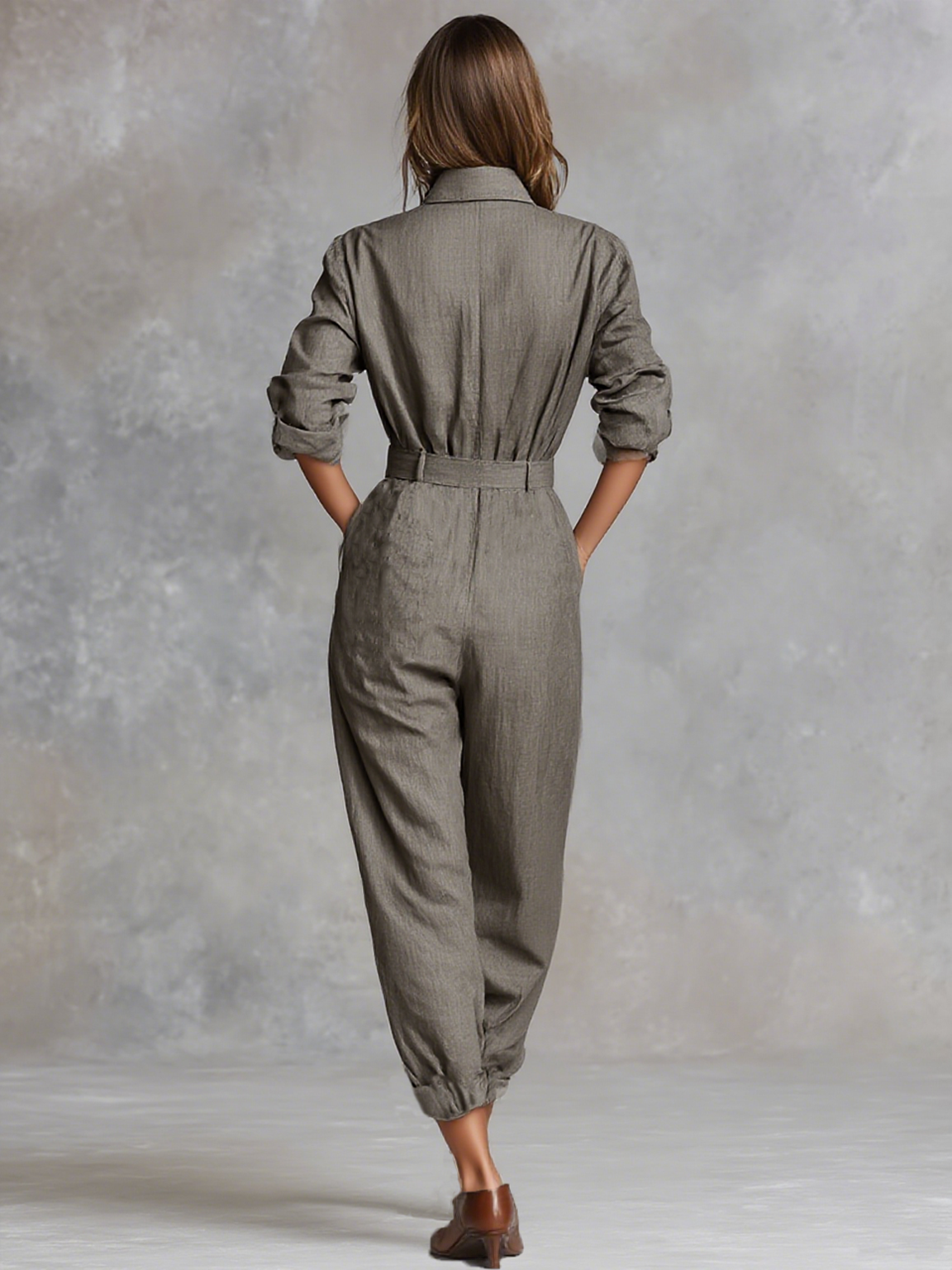 Combinaison Chemise à Manches Longues en Coton et Lin