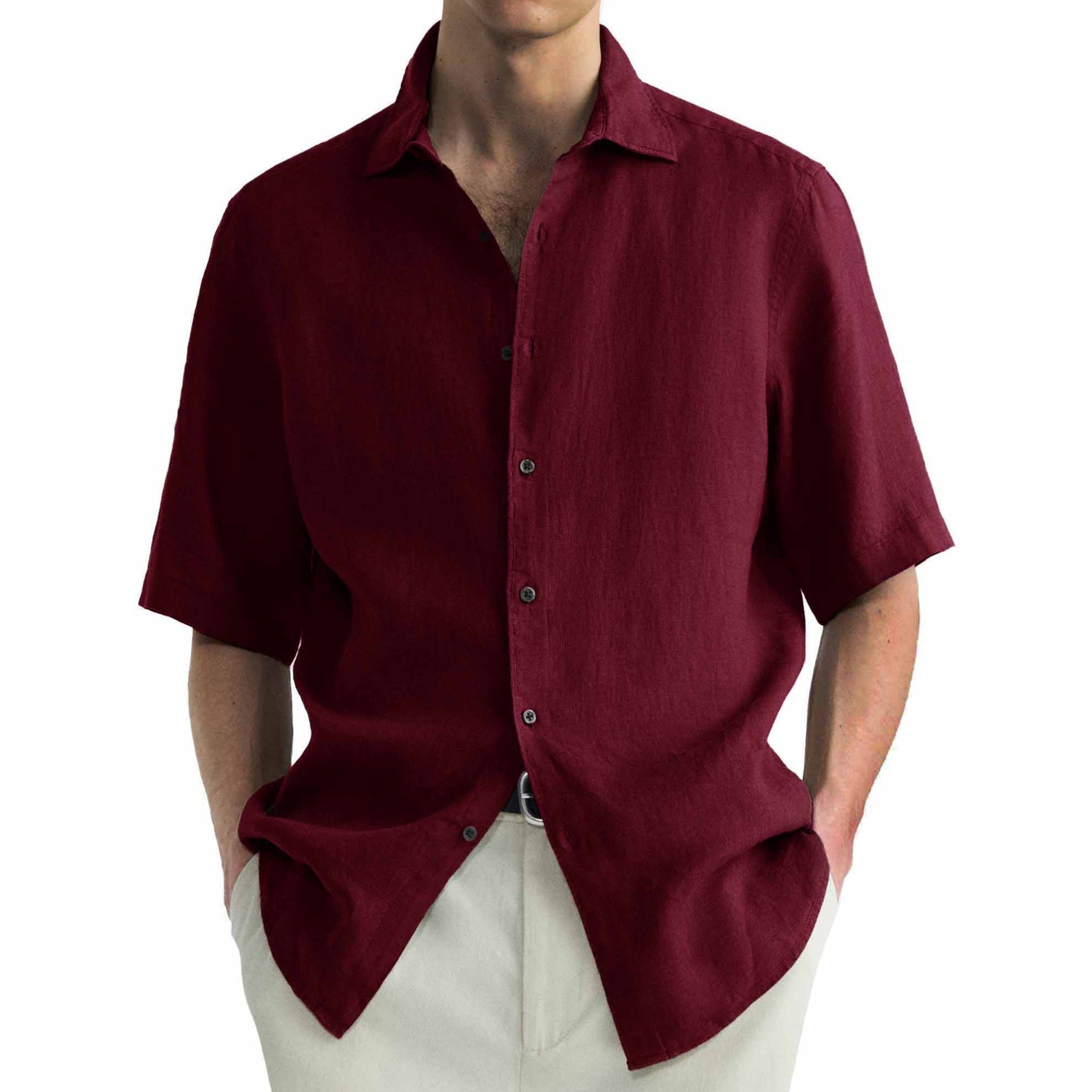 Chemise à manches courtes en coton lavé pour hommes, décontractée et confortable