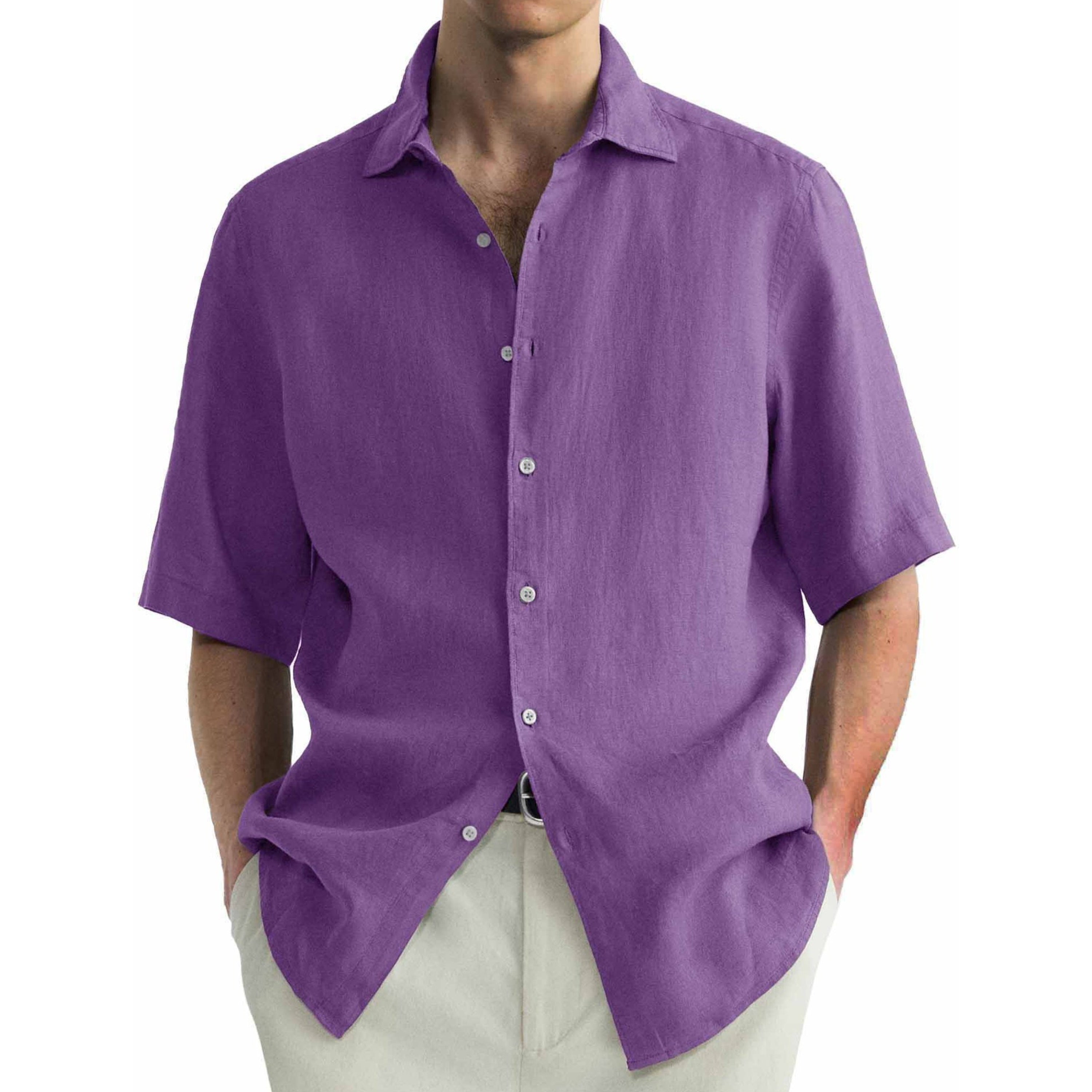 Chemise à manches courtes en coton lavé pour hommes, décontractée et confortable