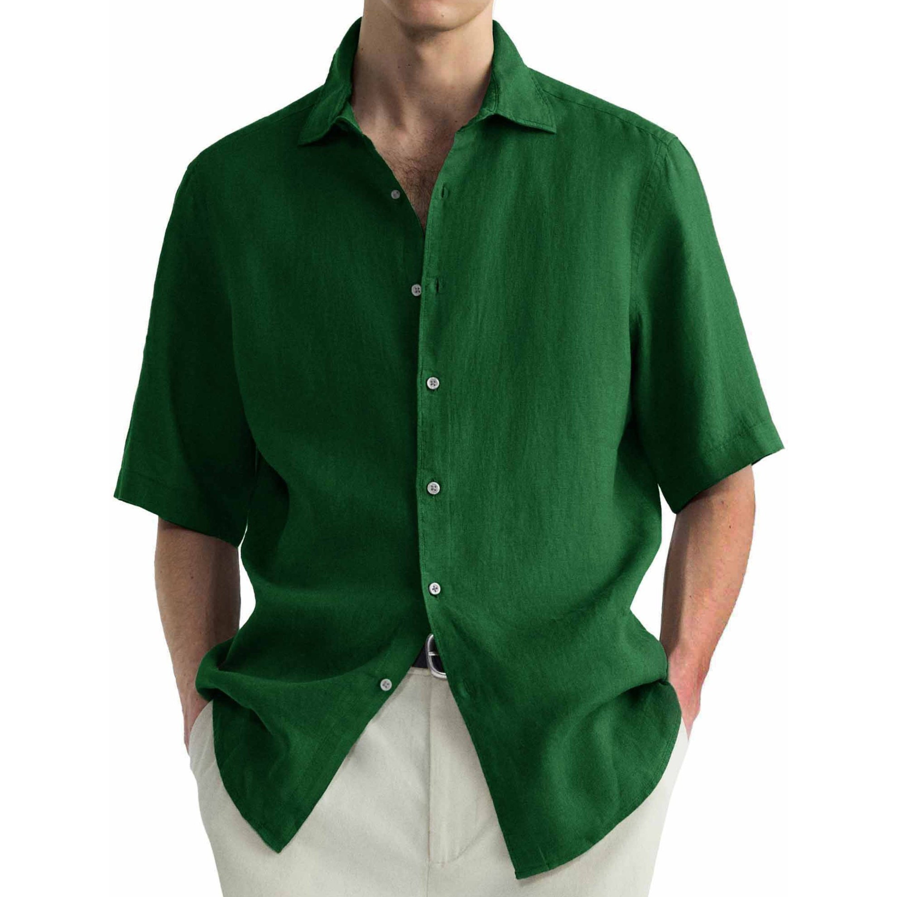 Chemise à manches courtes en coton lavé pour hommes, décontractée et confortable