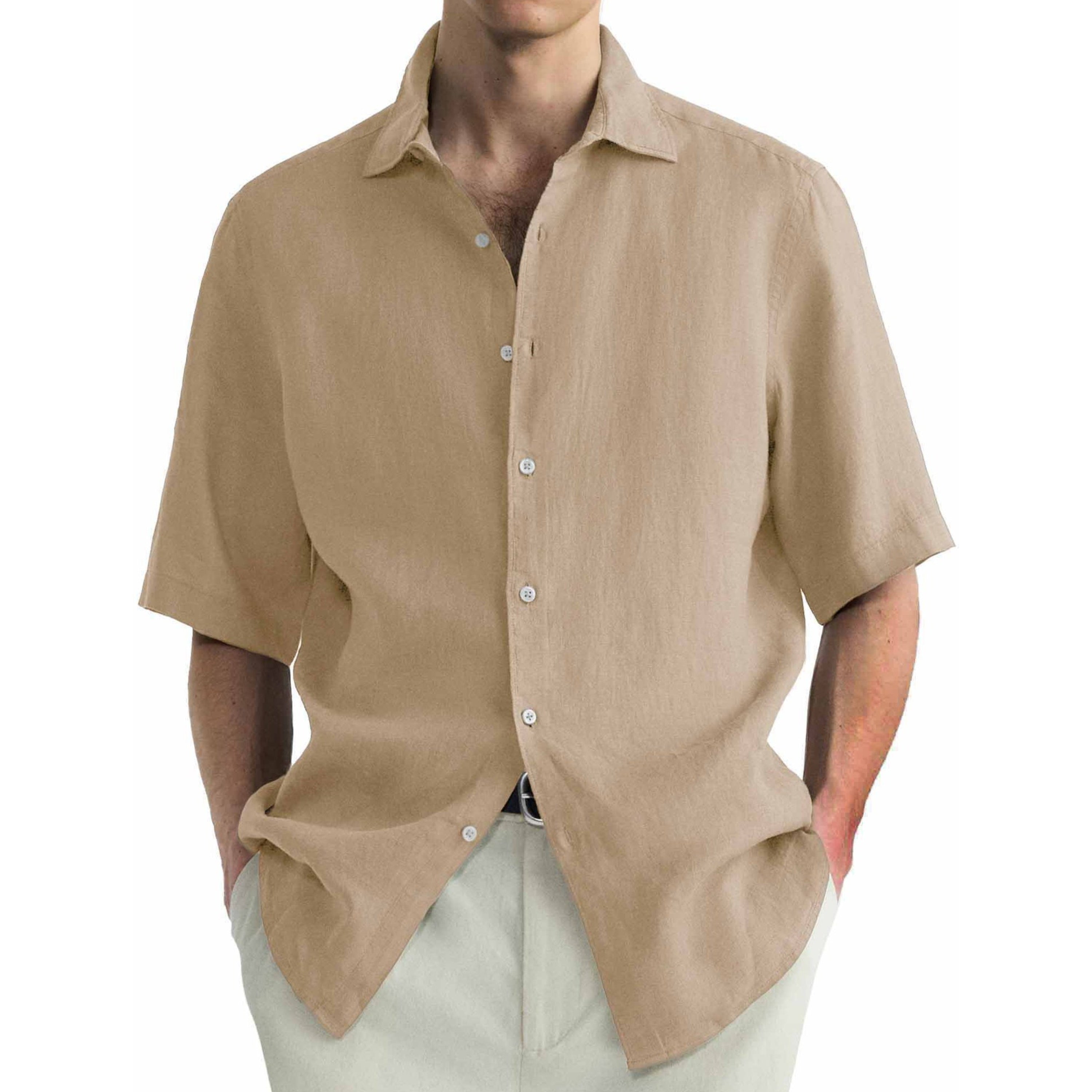 Chemise à manches courtes en coton lavé pour hommes, décontractée et confortable