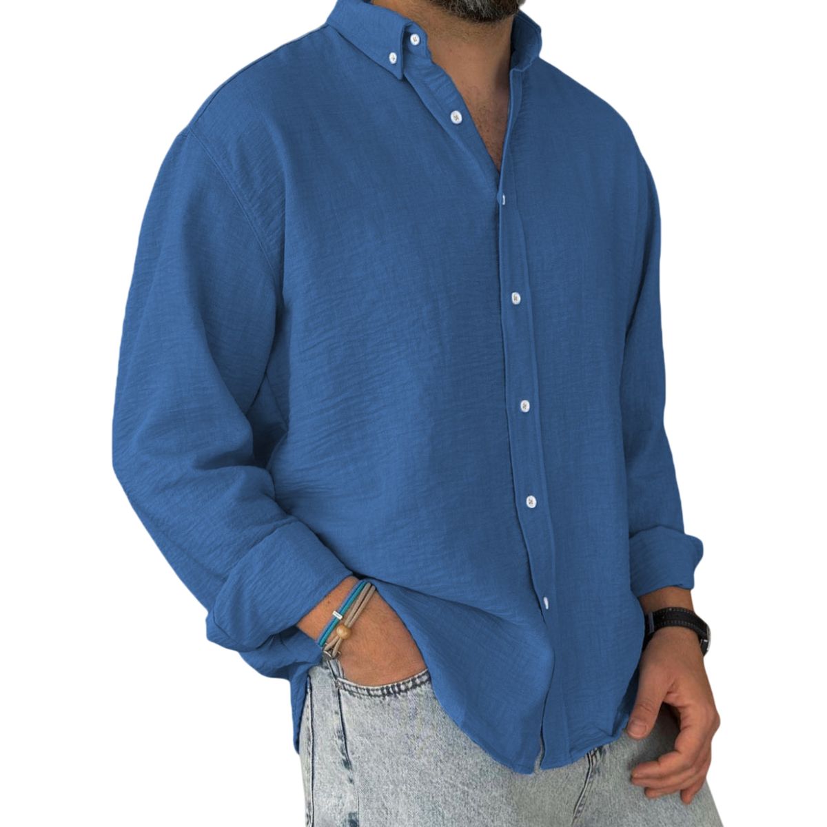 Chemise en Coton à Manches Longues pour Homme