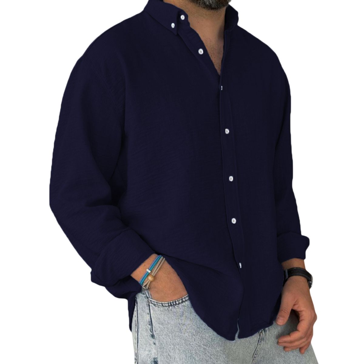 Chemise en Coton à Manches Longues pour Homme