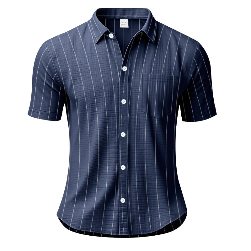 Chemise à Manches Courtes Rayée en Lin pour Hommes