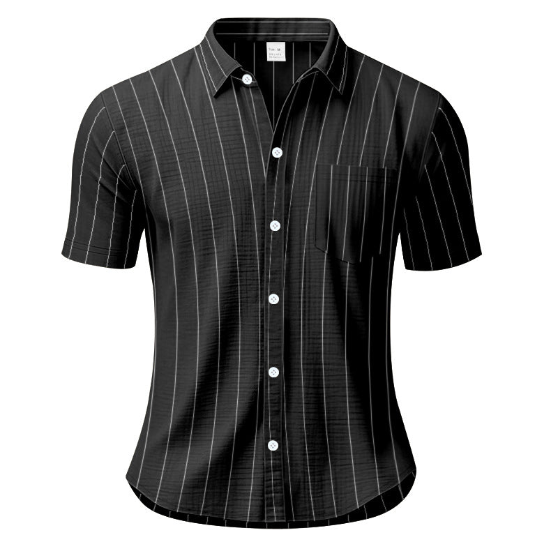 Chemise à Manches Courtes Rayée en Lin pour Hommes