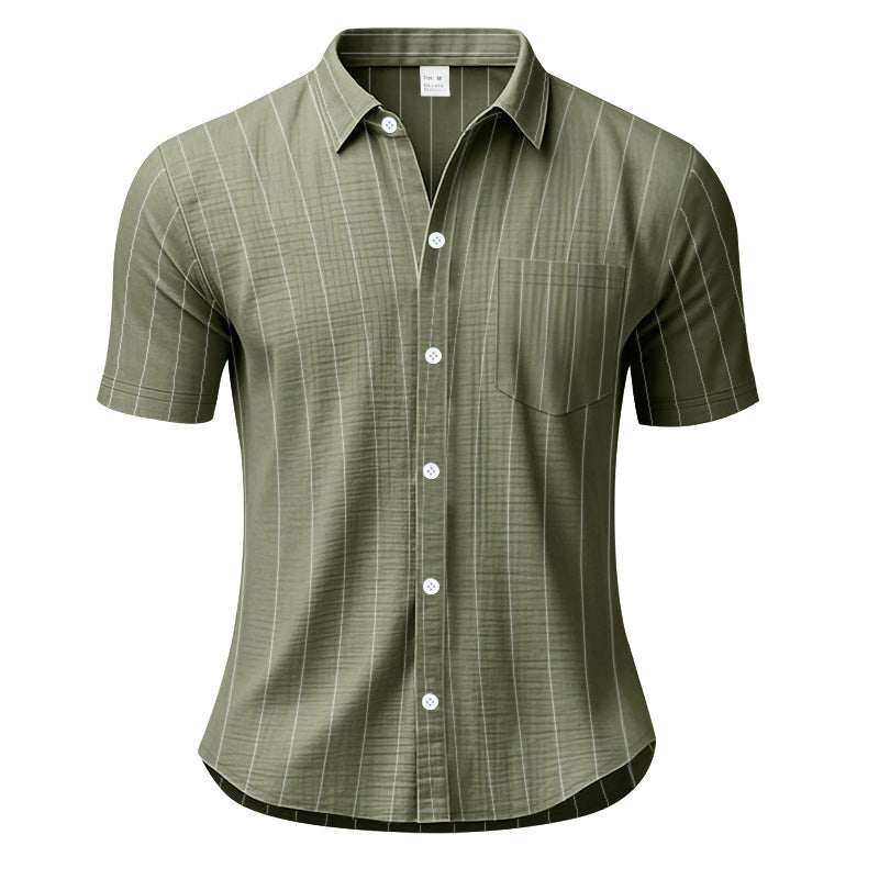 Chemise à Manches Courtes Rayée en Lin pour Hommes
