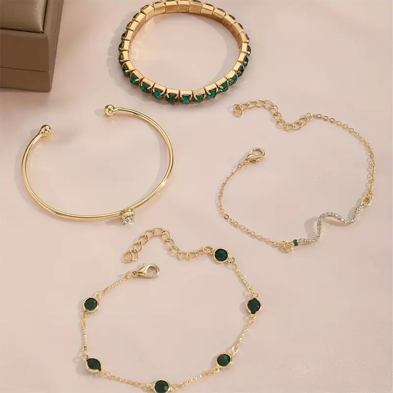 Ensemble de Bracelets en Pierre Précieuse Verte