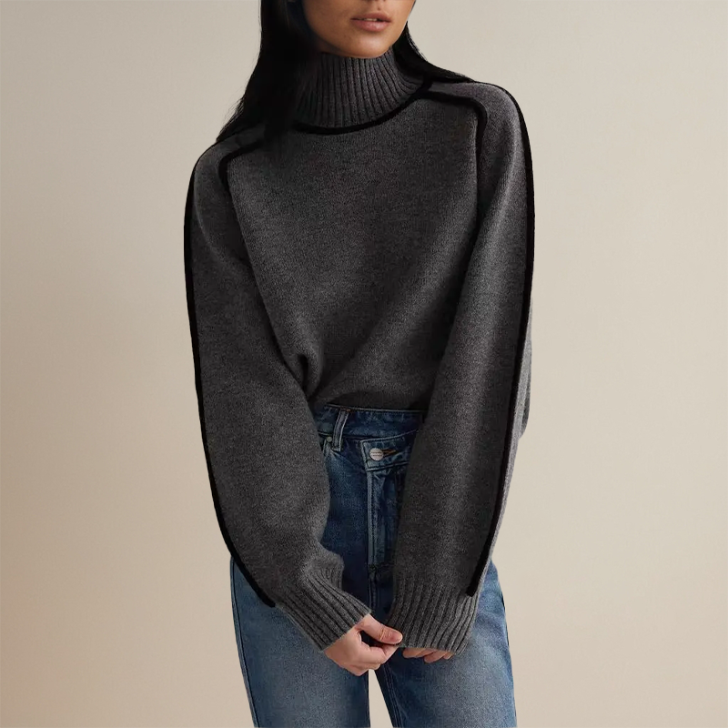 Pull à Col Roulé avec Détails Contrastants