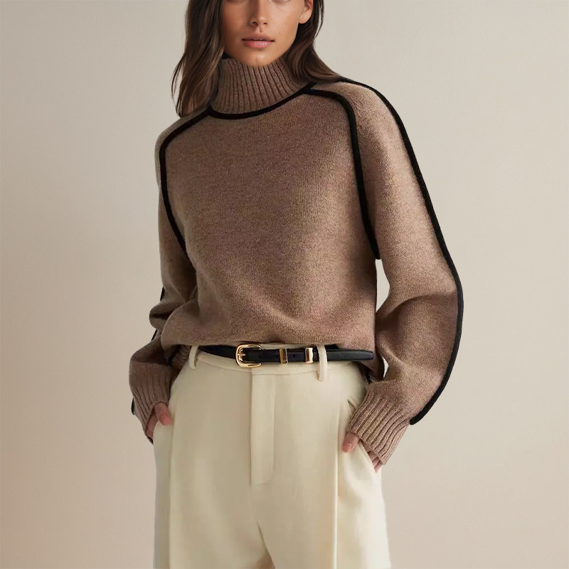 Pull à Col Roulé avec Détails Contrastants