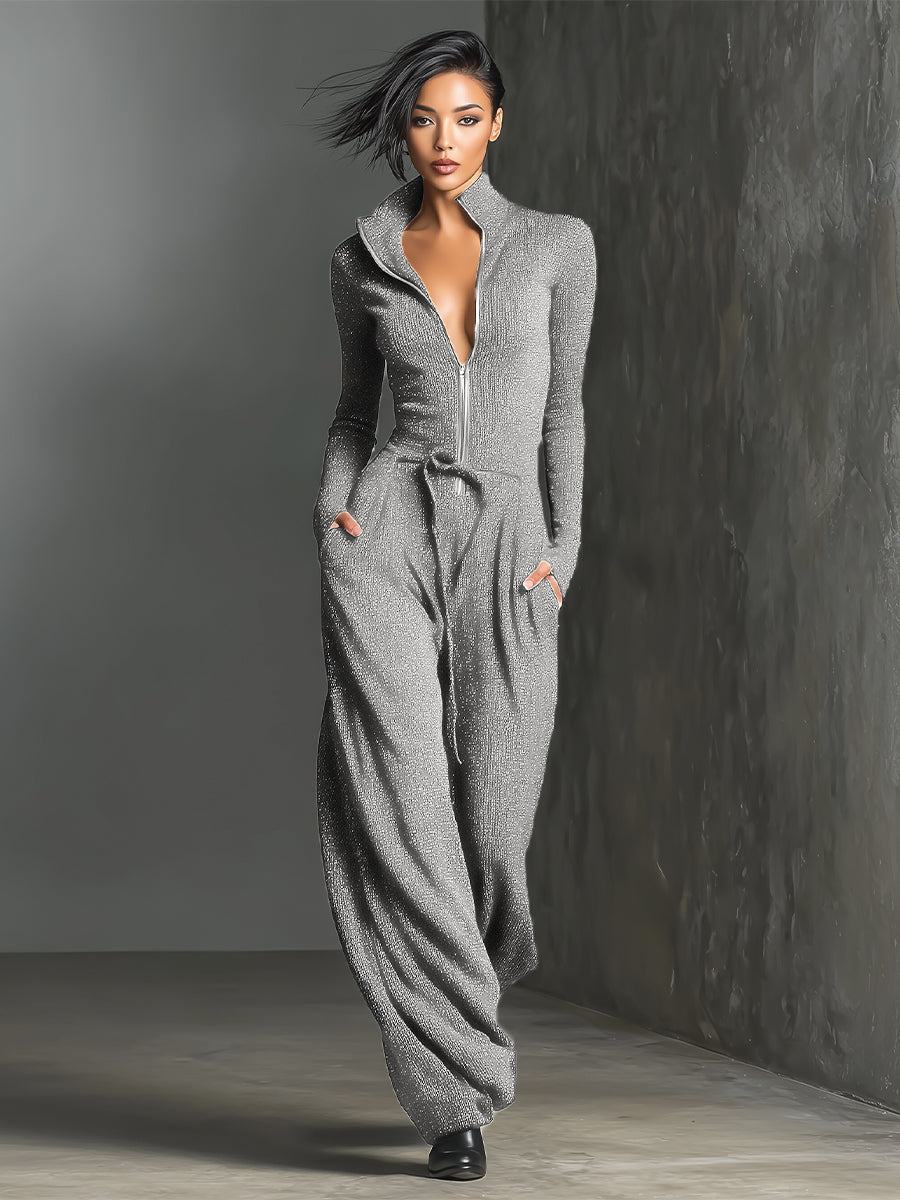Jumpsuit Élégant pour Femmes avec Fermeture Éclair