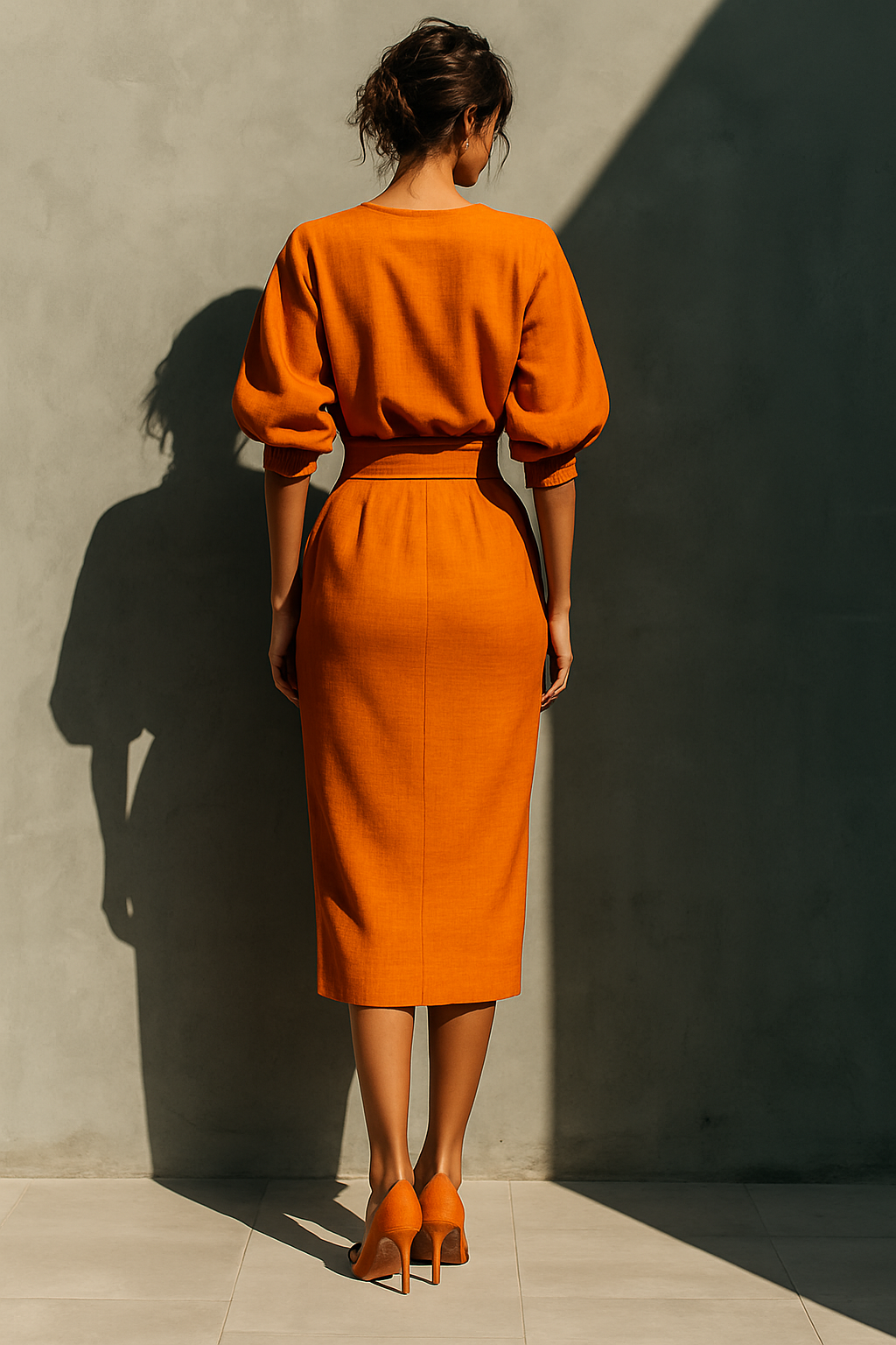 Jupe Midi Vibrante en Mélange de Coton-Lin Orange
