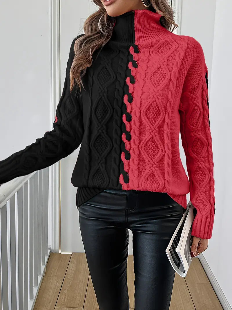 LEOVIA | Pull Élégant Rayé avec Col Haut