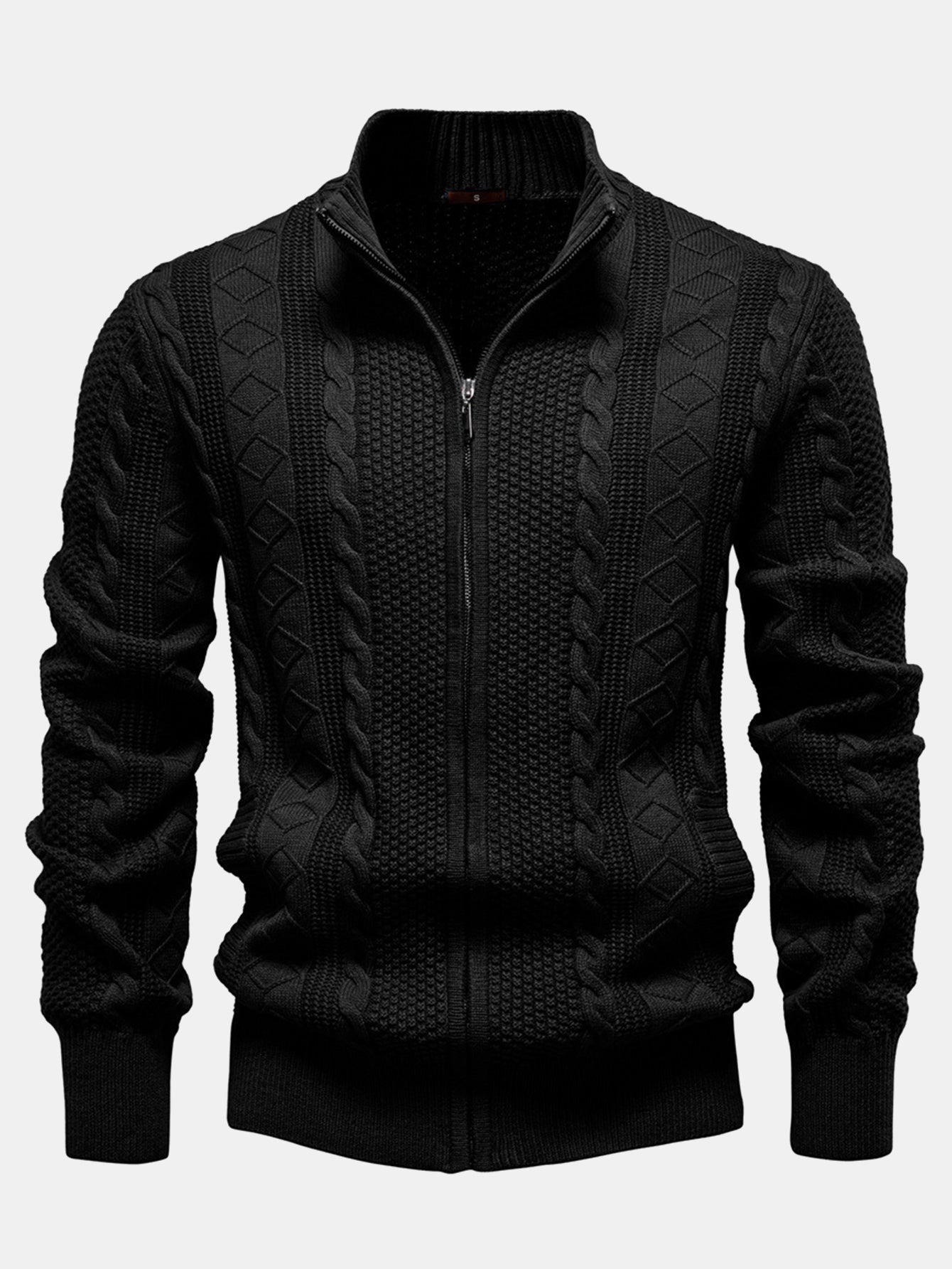 Pull à col montant zippé en jacquard twist