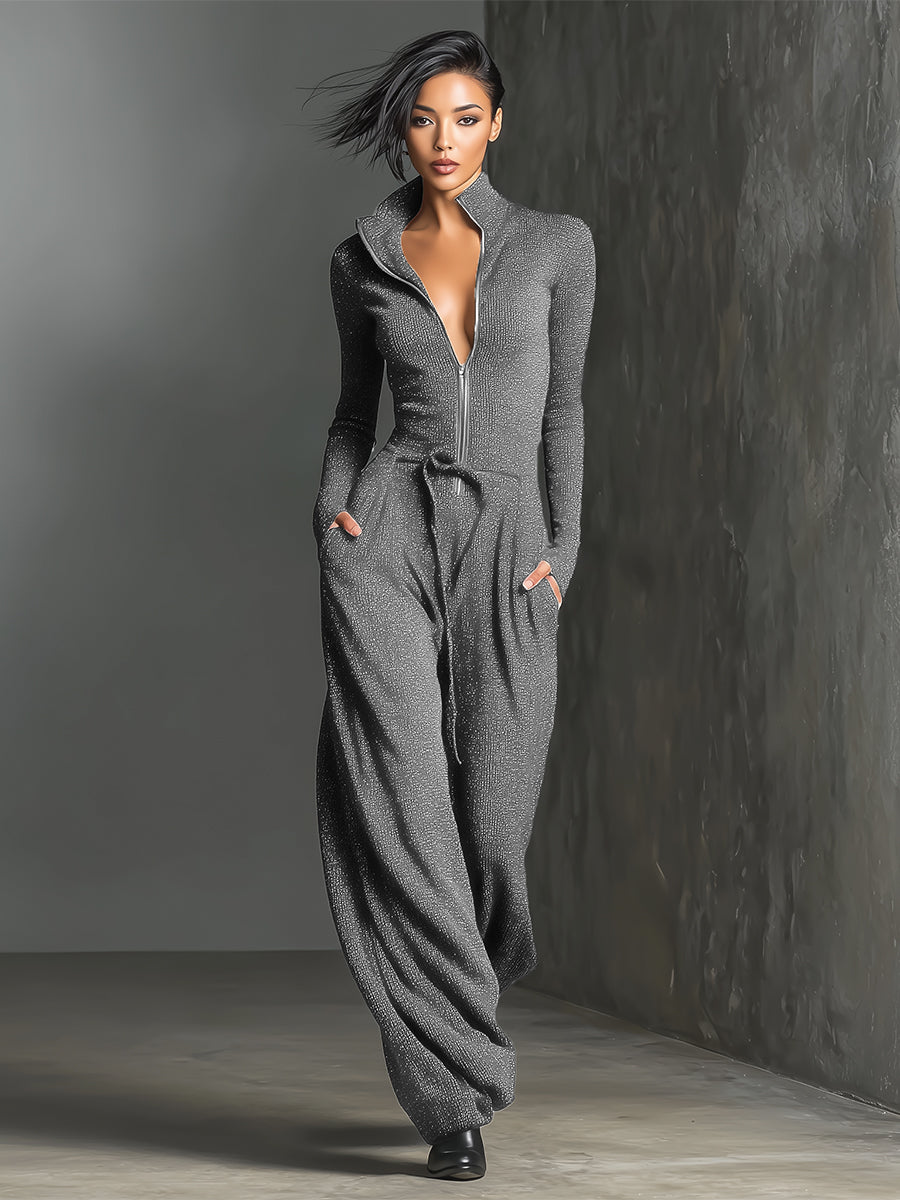 Jumpsuit Élégant pour Femmes avec Fermeture Éclair