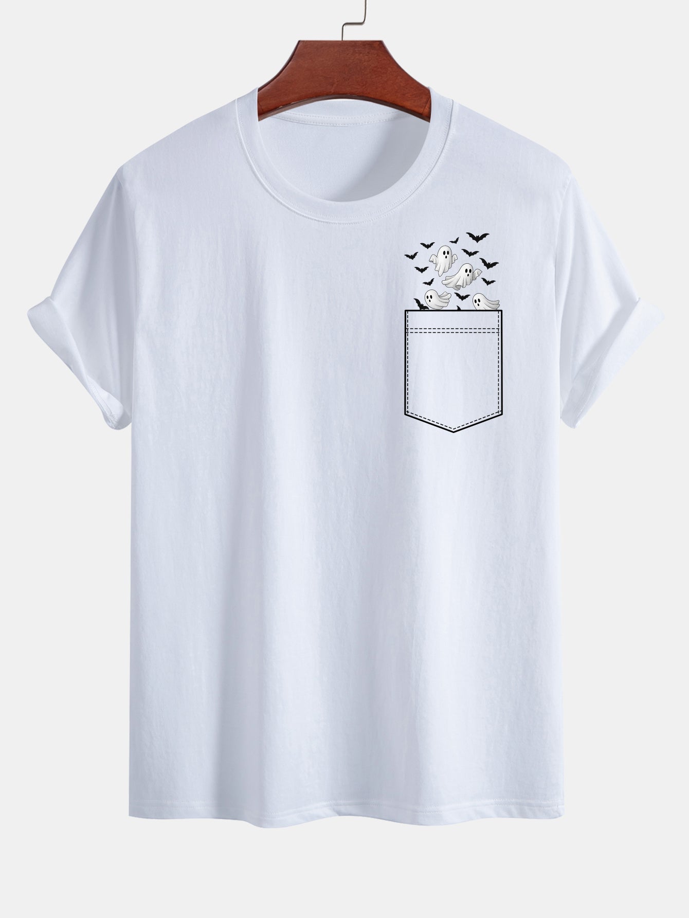 T-shirt en Coton avec Imprimé Fantôme de Chauve-souris Regular Fit