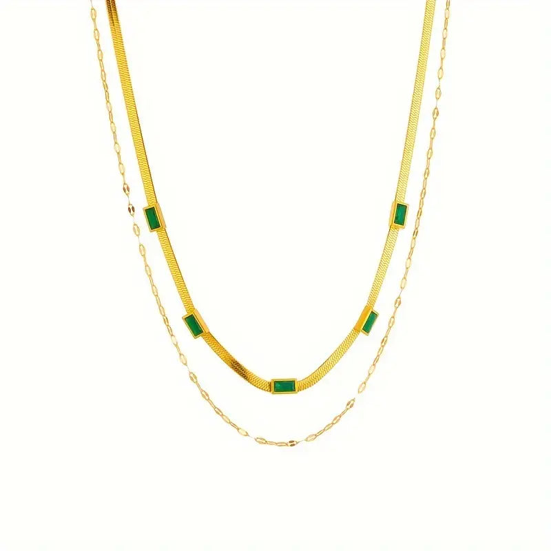 Collier Sorella Gem à Double Couche en Or Rétro