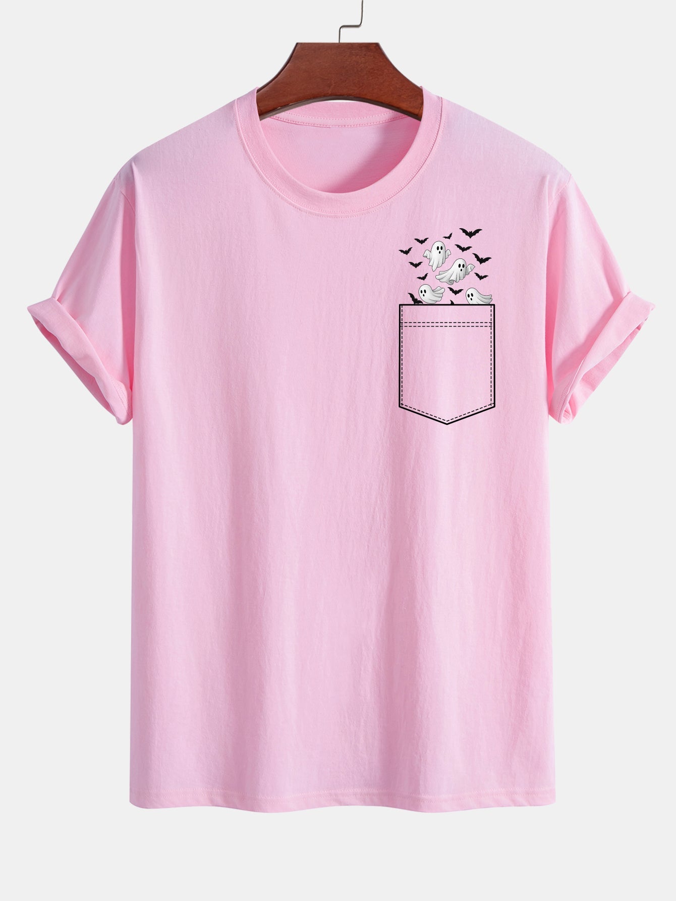 T-shirt en Coton avec Imprimé Fantôme de Chauve-souris Regular Fit