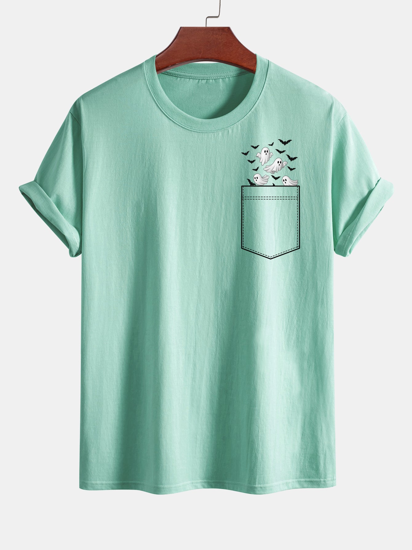 T-shirt en Coton avec Imprimé Fantôme de Chauve-souris Regular Fit