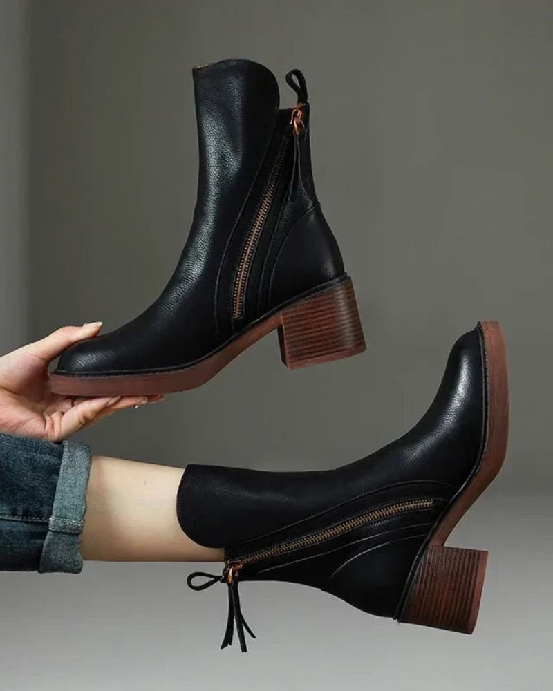 Garciel – Bottines noires en cuir à talon confort