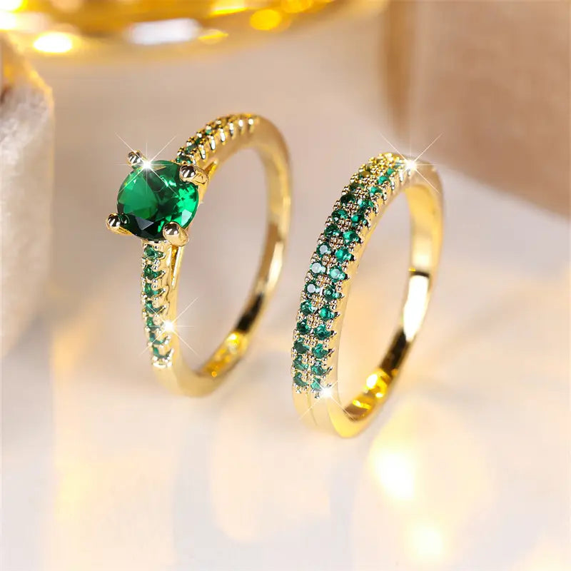 Bague Duo Émeraude Serena Ensemble en Or