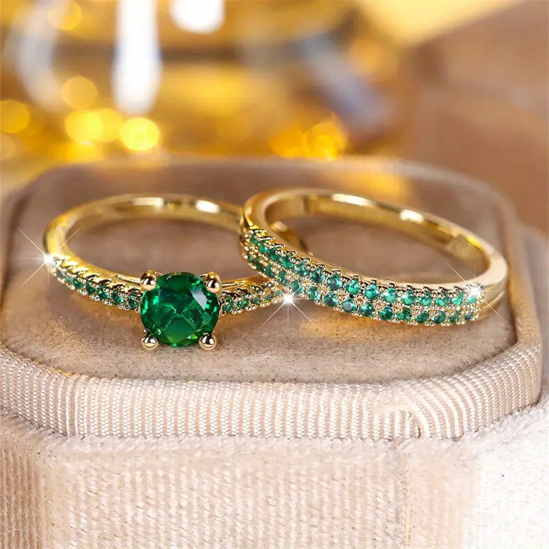 Bague Duo Émeraude Serena Ensemble en Or