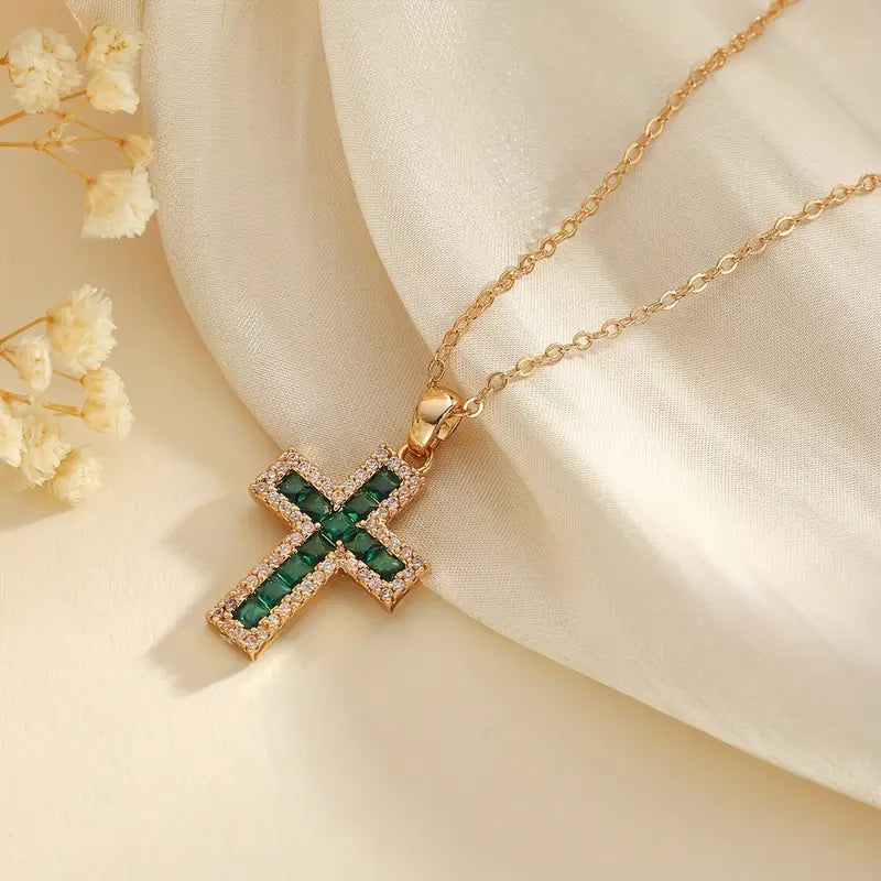 Pendentif Croix Émeraude Solene Collier en Or