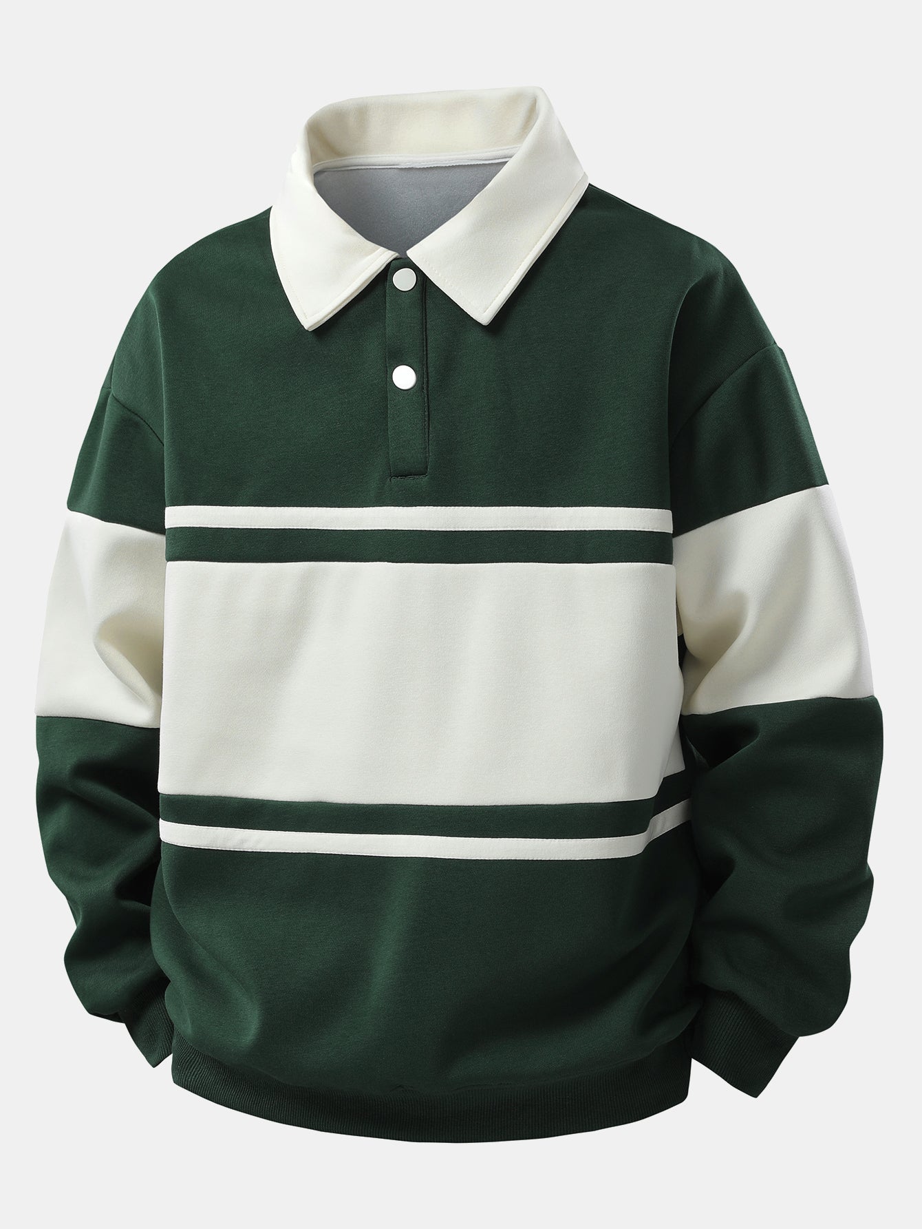Polo Sweatshirt Patchwork Color Block à Coupe Détendue