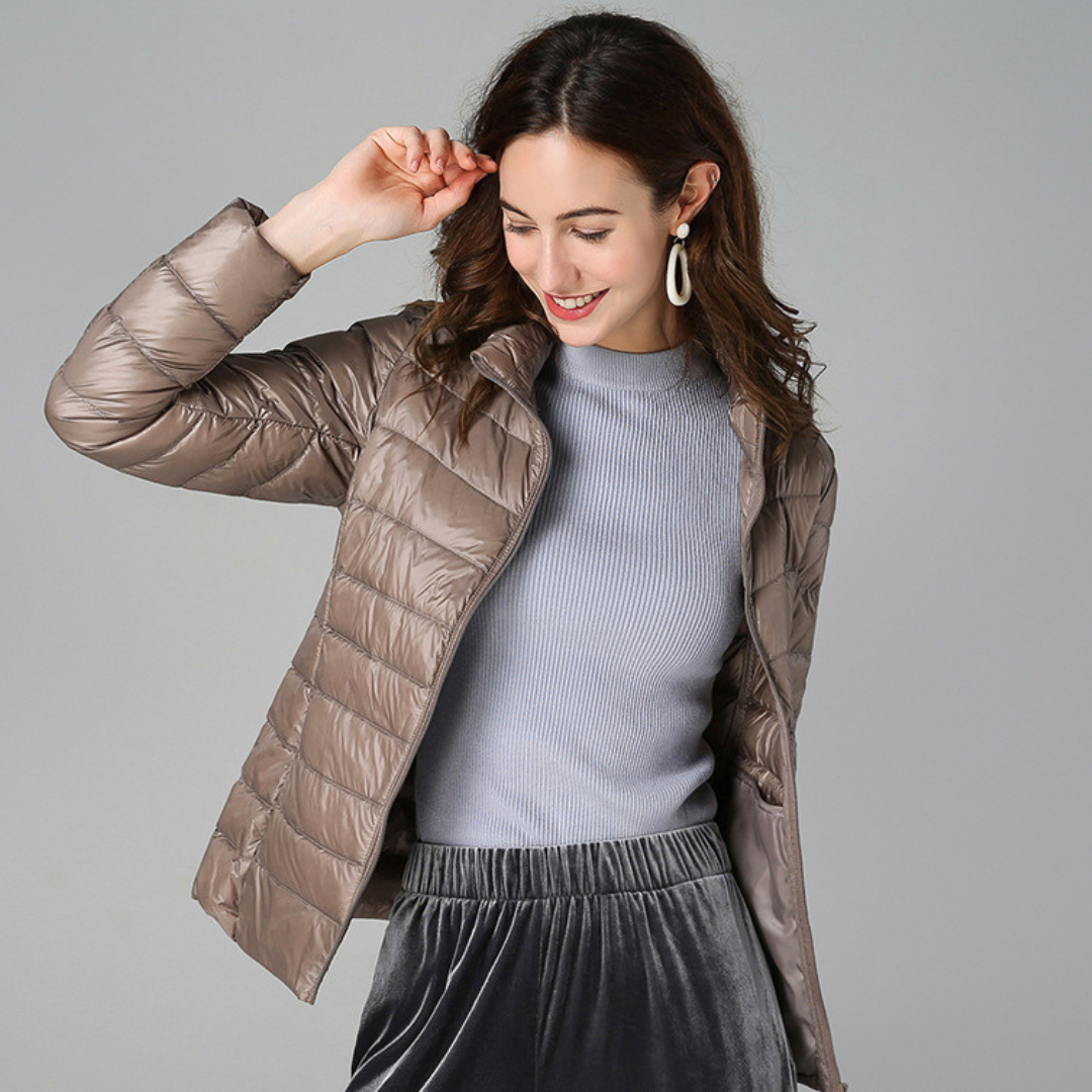 Aurora - Nouvelle Veste Ultralight avec Plumes Blanches de Canard