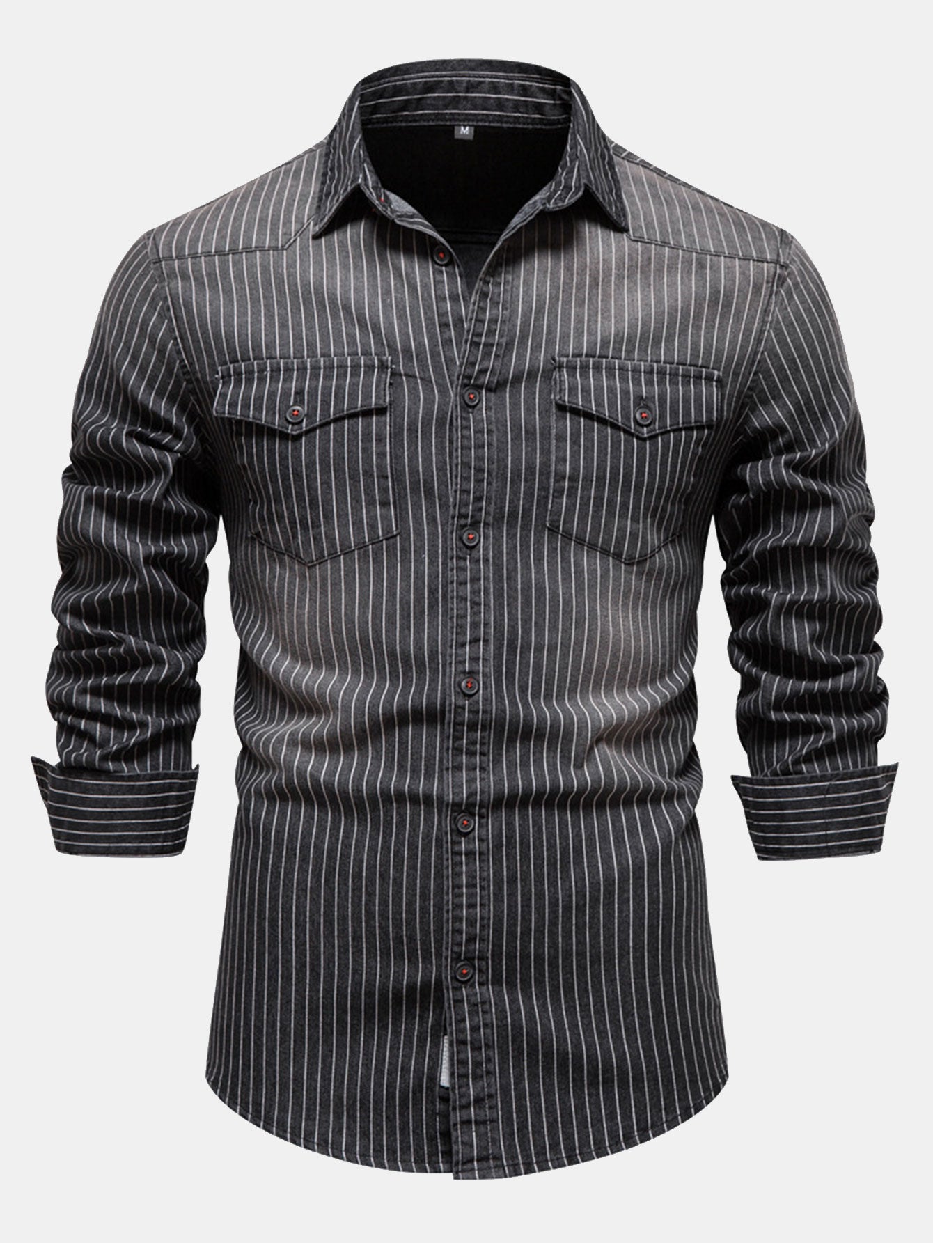 Chemise en denim lavé à rayures avec poches